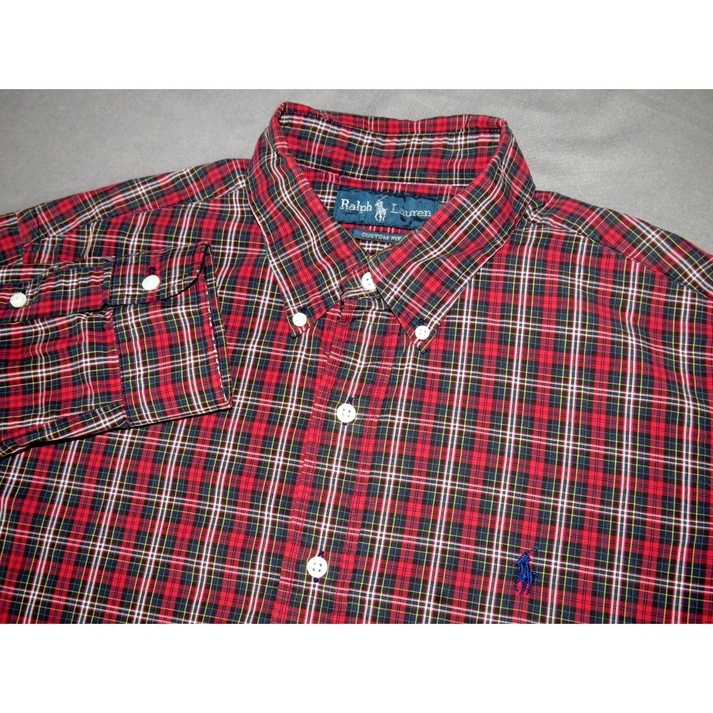 Men's Polo Ralph Lauren Custom Slim Fit Long Sleeved Plaid Button Up Shirt Large
